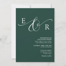 Elegant skriptmonogram smaragdgrön bröllopsfest