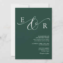 Elegant skriptmonogram smaragdgrön bröllopsfest inbjudningar