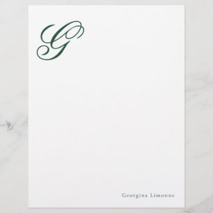 Elegant skriptmonogram smaragdgrönt brevpapper