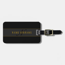 Elegant skriptmonogram Svart & Guld Bagagebricka