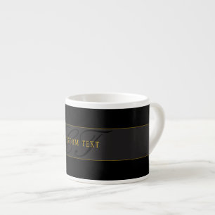 Elegant skriptmonogram Svart & Guld Espressomugg