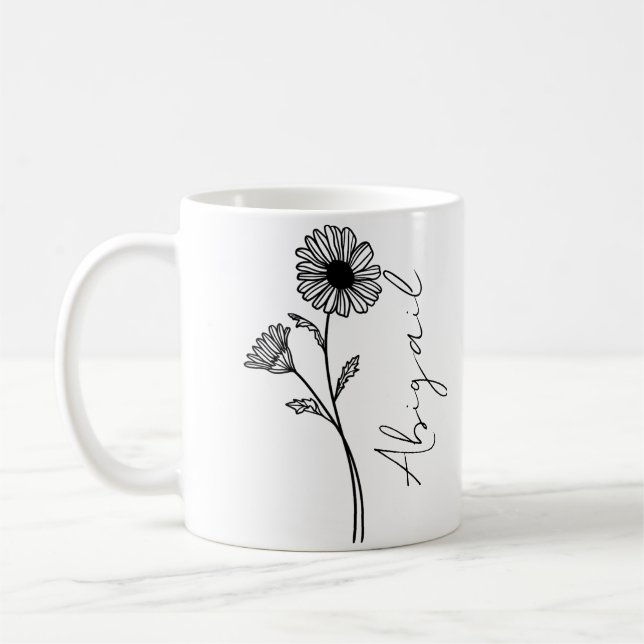 Elegant skriptnamn april månad födelsemblomma tuse kaffemugg (Vänster)