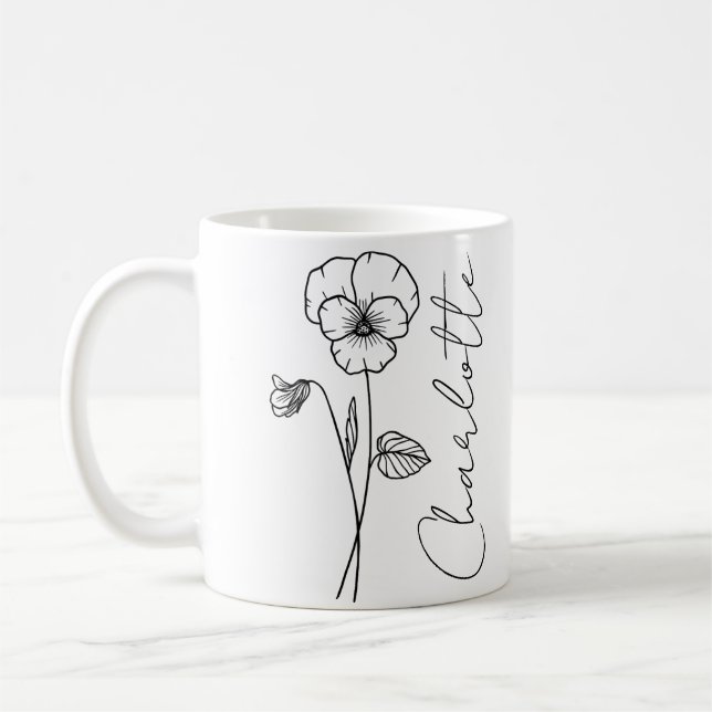 Elegant skriptnamn Februari Födelsemånadsblomma Vi Kaffemugg (Vänster)