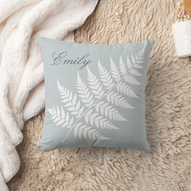 Elegant skriptnamn Icy Blue White Fern Kudde (Filt)