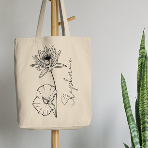 Elegant skriptnamn Lotus Juli födelsemånad blomma Tygkasse