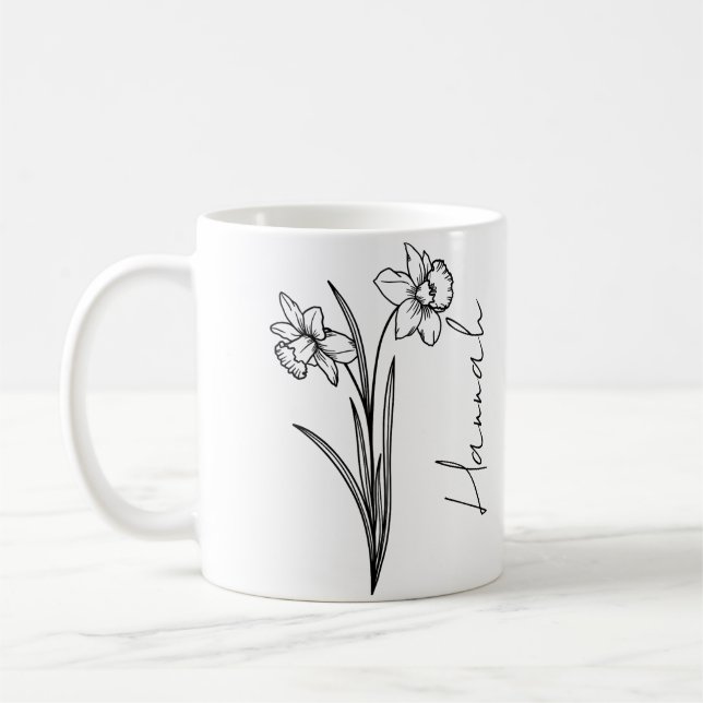 Elegant skriptnamn mars födelsemånad blomma Narcis Kaffemugg (Vänster)