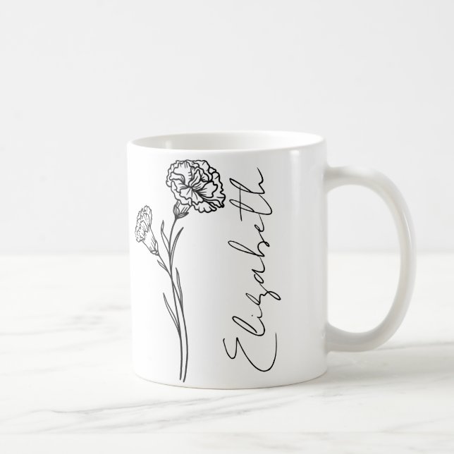 Elegant skriptnamn Nejlikor Januari Födelsedagsblo Kaffemugg (Höger)