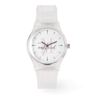 Elegant Skriptnamn Rosa Monogram Armbandsur