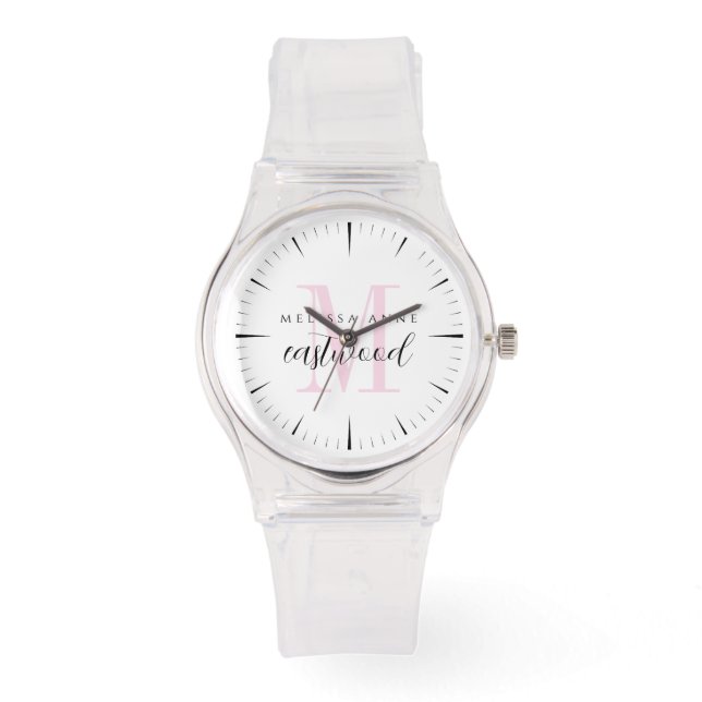 Elegant Skriptnamn Rosa Monogram Armbandsur (Framsida)