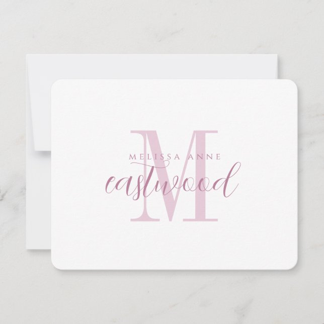 Elegant skriptnamn Rosa monogram Platt antecknings Anteckningskort (Framsida)