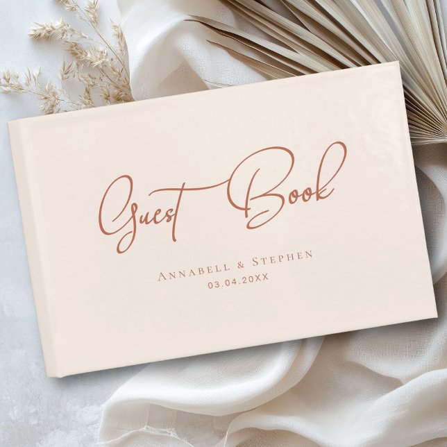 Elegant, skriptteckensnitt, Beige Bröllop Gästböcker (Personalized Elegant, Script Font, Beige Wedding Guest Book.)