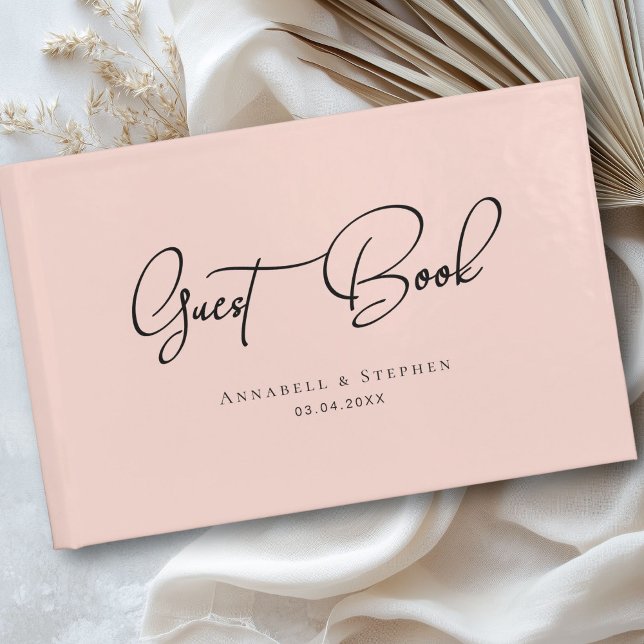Elegant, skriptteckensnitt, Bröllop  Rosa Gästböcker (Elegant, Script Font, Blush-Pink Wedding Guest Book)