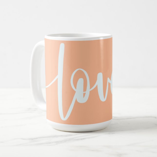 Elegant-skripttopografi - orange peachy KÄRLEK Kaffemugg (Framsida vänster)