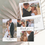 Elegant Skripttypografi 4 Photo Collage Bröllop Tack Kort<br><div class="desc">Modern minimal Elegant Script 4 Photo Collage Bröllop - tackkort. Snyggt bröllop tackar dig för att du har en kortmall med 4 (4) foto på framsidan och ett foto på baksidan. Med texten "Tack" i en snabb skrift med skrivstil med svan i svart färg på vit bakgrund. Ett litet kärlek...</div>