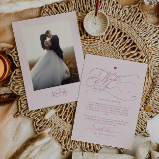 Elegant Skripttypografi Rosa Bröllop Tack Kort