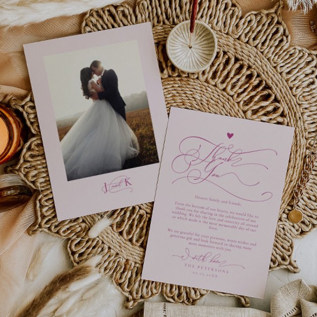 Elegant Skripttypografi Rosa Bröllop Tack Kort (Skapare uppladdad)