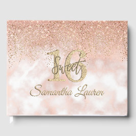 Elegant Skripttypografi Rosa Guld Sweet 16 Gästböcker