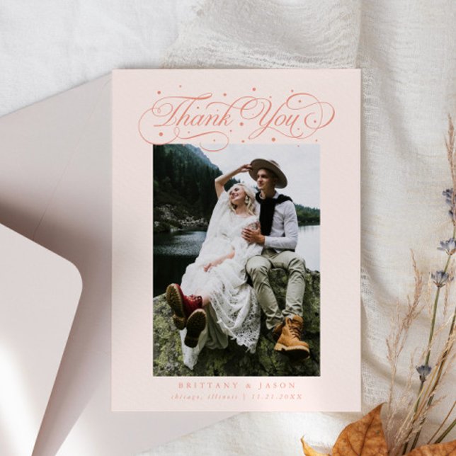 Elegant Skripttypsdiagram med Bröllop-persikor Tack Kort (Skapare uppladdad)