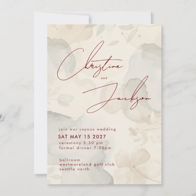 Elegant Skriptypografi Modern Crème Bröllop Inbjudningar (Framsida)