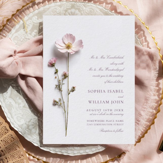 Elegant Skriv ut Pastel Boho Flowers Bröllop Inbjudningar (Skapare uppladdad)