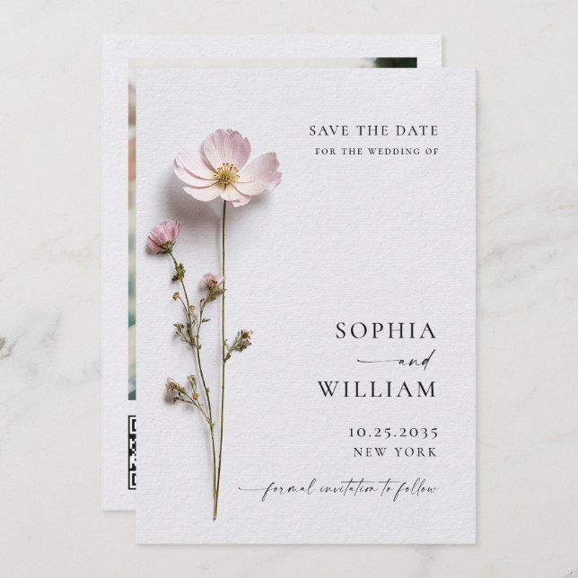 Elegant Skriv ut Pastel Boho Flowers Bröllop Spara Datumet (Fram/baksida)