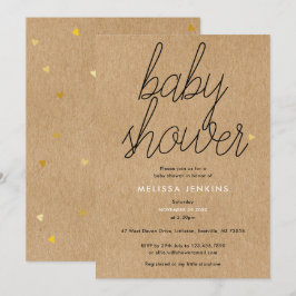 Elegant skrivstil Baby Shower Guld Hjärtan Rustik  Inbjudningar