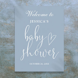 Elegant skrivstil dammig blå baby shower välkomsts poster