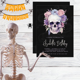 Elegant Skull & Blommigt Gothic Halloween Birthday Inbjudningar