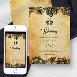 Elegant Skull Budget Halloween Theme Bröllop Inbjudningar