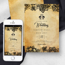 Elegant Skull Halloween-bröllopsinbjudan