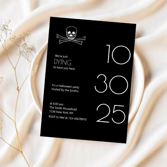 Elegant Skull Halloween Costume Party All Black Inbjudningar (Skapare uppladdad)