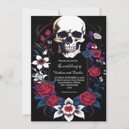 Elegant Skull-inbjudan till gothästbröllop Inbjudningar