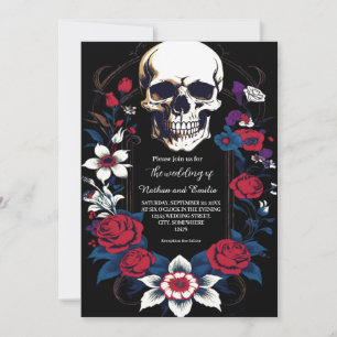 Elegant Skull-inbjudan till gothästbröllop Inbjudningar