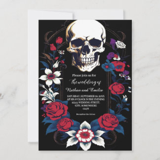 Elegant Skull-inbjudan till gothästbröllop Inbjudningar