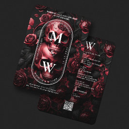 Elegant Skull Ro Black Red Gothic Bröllop Inbjudningar