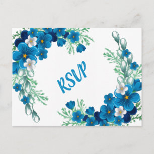 Elegant Sky Blue Blommig RSVP-kort Vykort