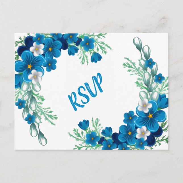 Elegant Sky Blue Blommig RSVP-kort Vykort (Framsida)
