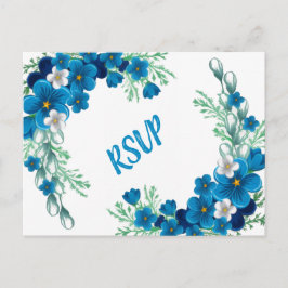 Elegant Sky Blue Floral RSVP Card Vykort