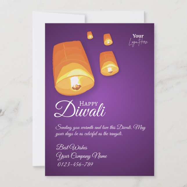 Elegant Sky Lantern Diwali Greeting Card Tack Kort (Framsida)