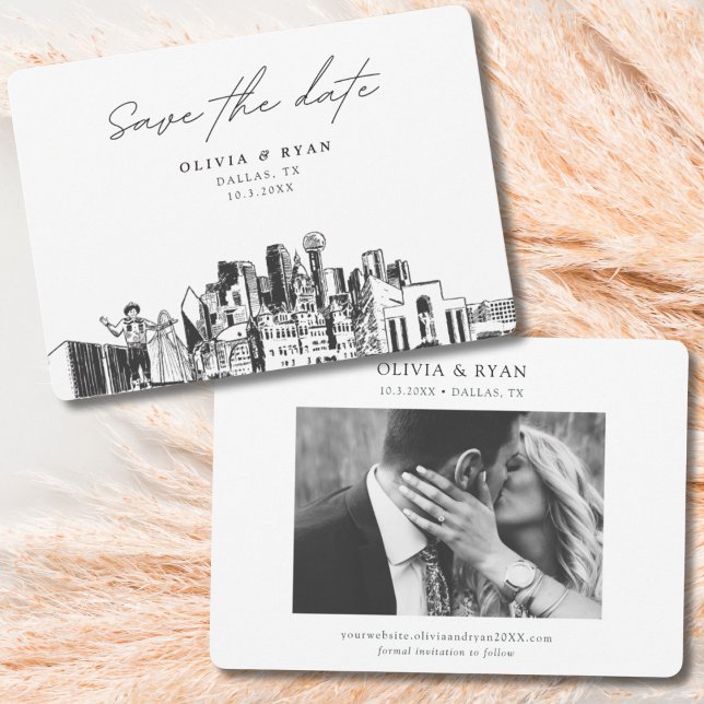 Elegant Skyline Modern Dallas Spara datum Inbjudningar (Dallas save the date wedding invitation)