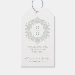 Elegant släktklenod Sage grön bröllopsmonogram Presentetikett