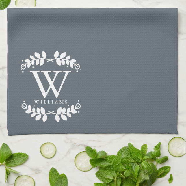 Elegant Slate Grått Family Monogram Kökshandduk (Vikta)