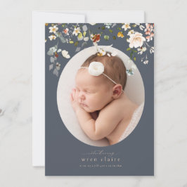 Elegant Slate WildblommPhoto Birth Notice Inbjudningar