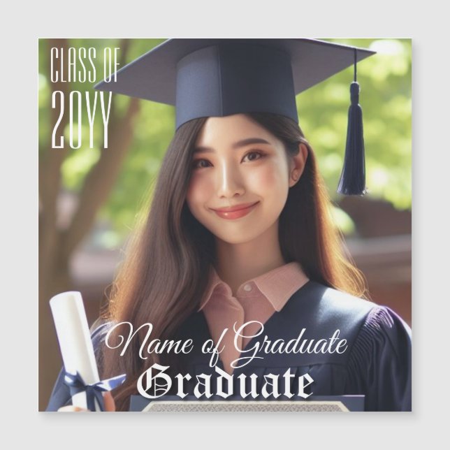 Elegant Sleek Grad Photo Class Year Magnetic Card (Framsida)