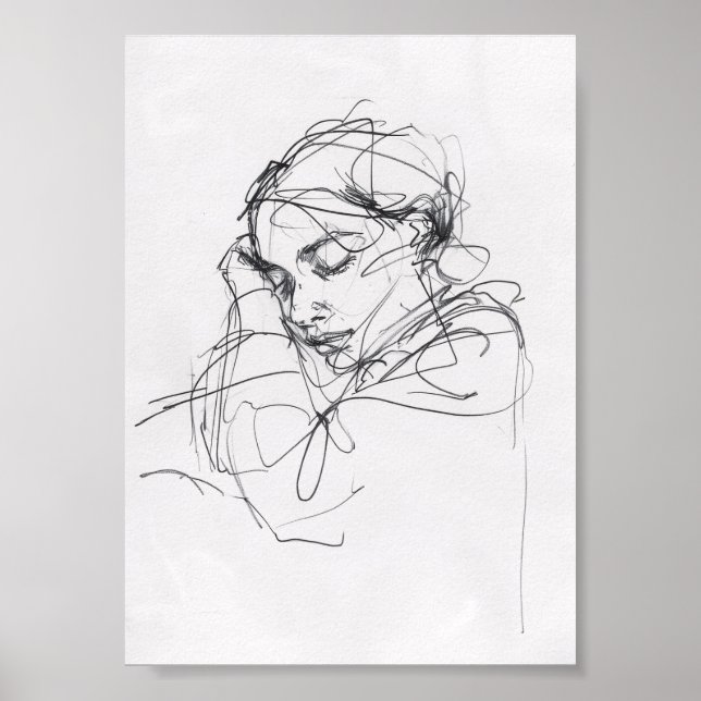 Elegant Sleeping Woman Porträtt - Premium Poster (Framsidan)