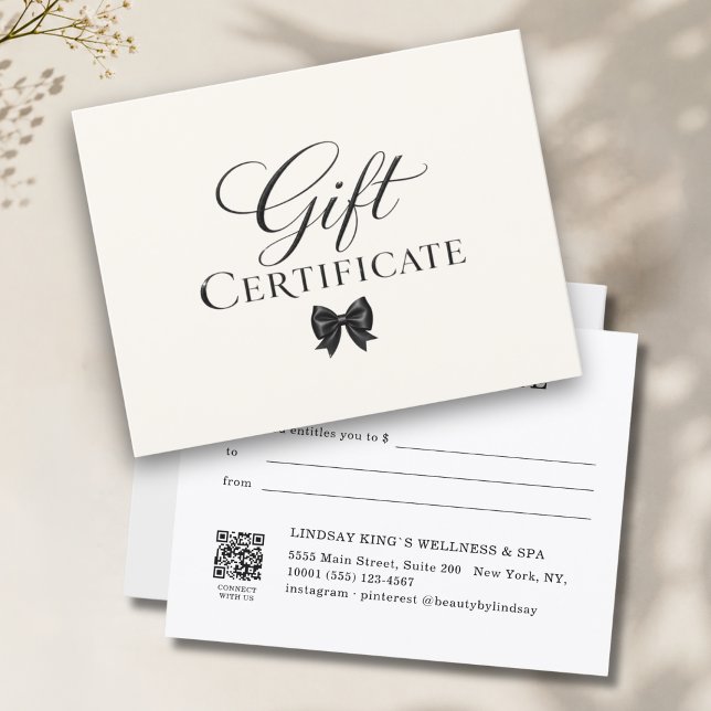 Elegant Slinga Beige Svart Presentkort (Elegant Bow Beige Black Gift Certificate)