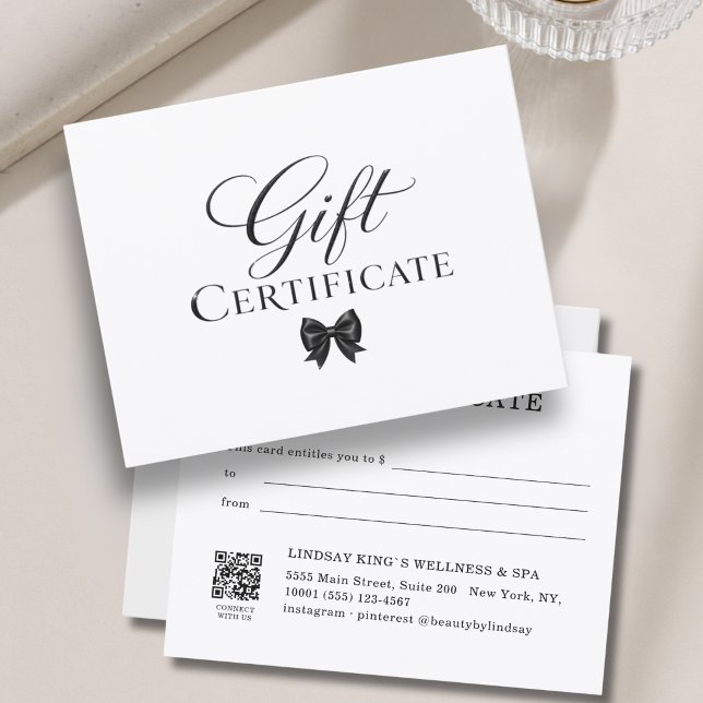 Elegant Slinga Vit Svart Presentkort (Elegant Bow Beige Red Gift Certificate)