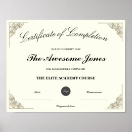 Elegant Slutförande Certifikat Anpassad Logotyp Poster