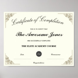 Elegant Slutförande Certifikat Anpassad Logotyp Poster