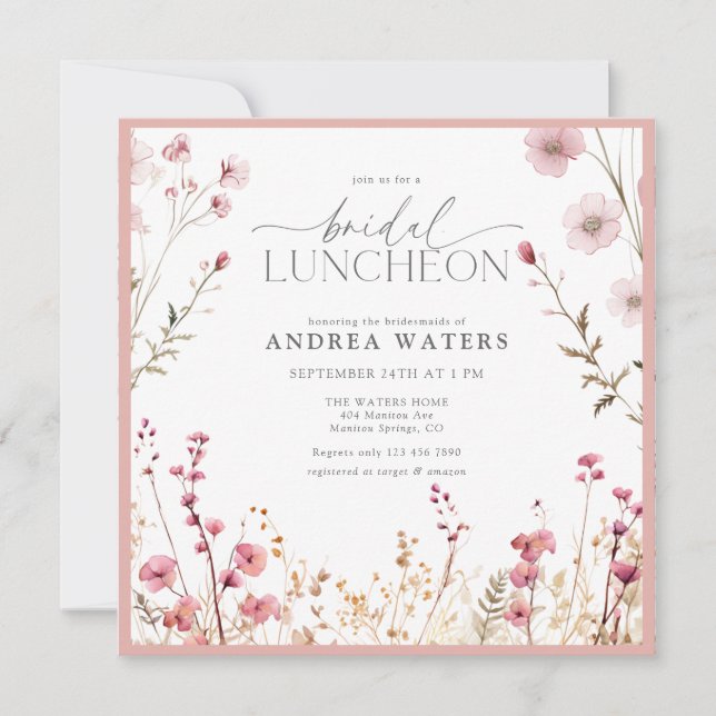 Elegant Små Rosa Blommor Bröllops Luncheon Inbjudningar (Framsida)